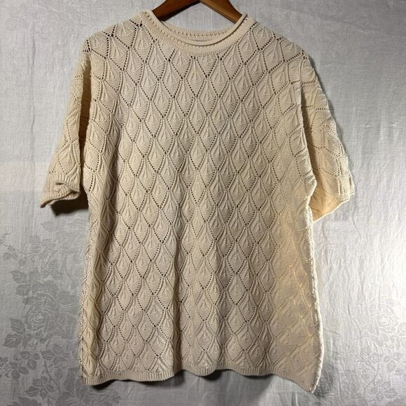 Vintage Sweater Large Off White Short Sleeve Open Knit Made In USA - Picture 10 of 10